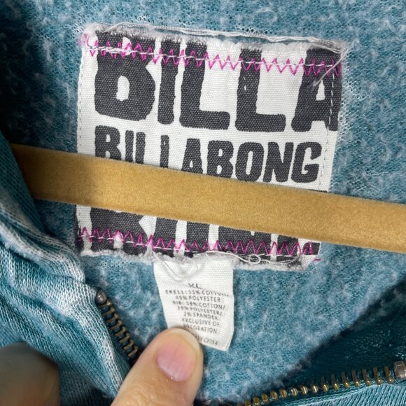 Billabong Women's Y2K Teal Green Zip Up Hoodie Factory Faded Grunge Size XL - Picture 3 of 4